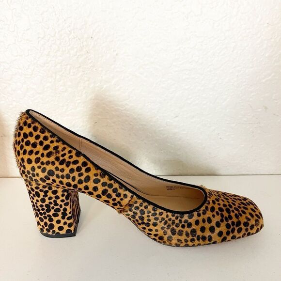 ANTHROPOLOGIE Spotted Leopard Cheetah Calf Hair Square Toe Chunky Heels Pumps. 9 - Picture 8 of 15